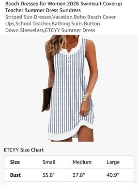 ETCYY Women’s Sleeveless Blue & White Striped Midi Dress